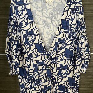 Anthropologie Moth Blue Floral Cotton Blend Cardigan Sweater, Size S